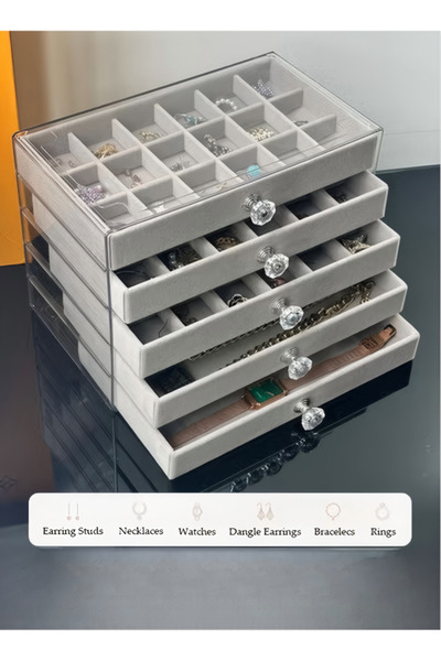 fun zone صندوق منظم مجوهرات أكريليك من دونيسو مع علبة مناديل، 5 أدراج، شفاف و...