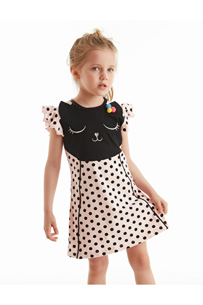 Denokids Pink Ruffle Cat Summer Dress - Girl, Pompom Polka Dot
