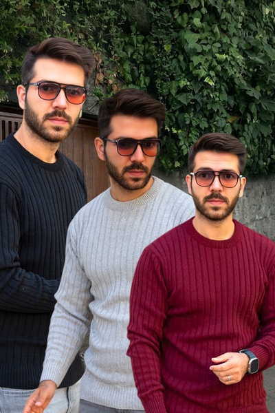 mayastyle 3dílná sada pánských svetrů z úpletu šedá, černá, červená