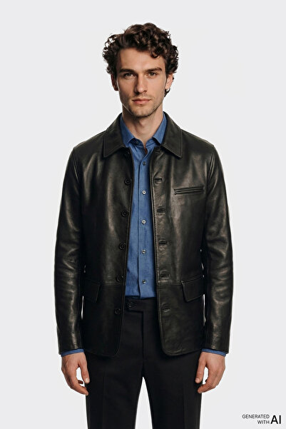 Elle Shoes Siyah Deri Erkek Ceket