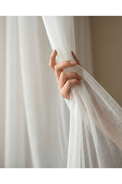 İNCİLİFE 4003 Ağır Gramajlı Balık Sırtı Desenli Modern Ekru Tül Perde 1/3 Sık...