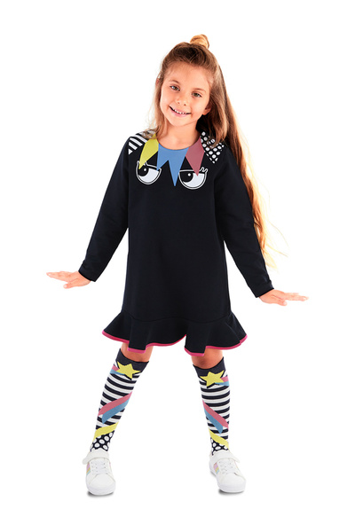 MSHB&G Schwarzes Langarmkleid- und Socken-Set für Mädchen