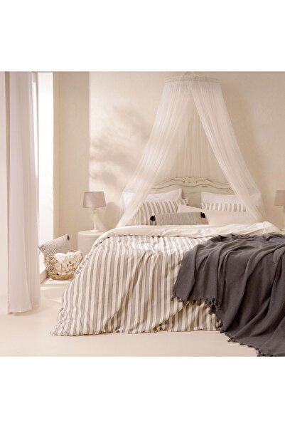 Evidea Soft Rene İpliği Boyalı Çift Kişilik Nevresim Takımı - Beyaz / Antrasit