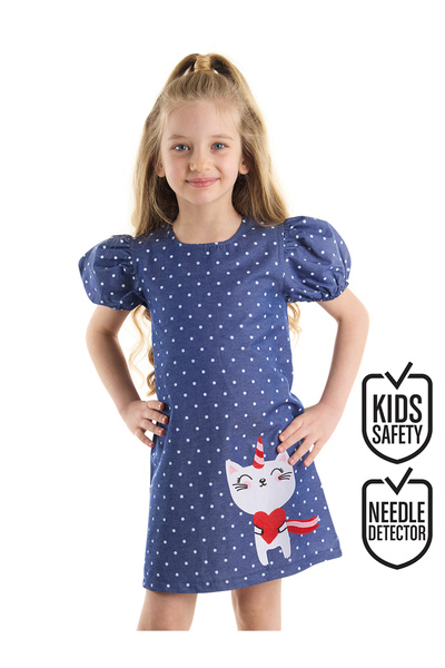 Denokids Kedicorn lány sötétkék pöttyös nyári ruha