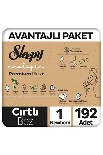 Sleepy Ecologic Premium Plus Avantajlı Paket Bebek Bezi 1 Numara Newborn 192 ...