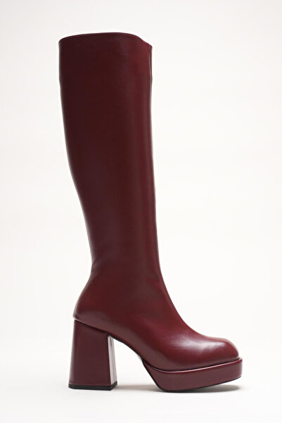 Ayakkabı Ateşi Kadın Kalın Topuk Platform Çizme Ulrika Bordo Cilt