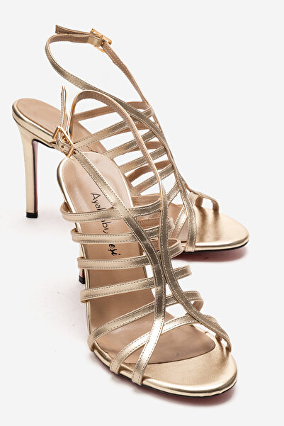 Ayakkabı Ateşi Pantofi de damă, aurii, cu design cu zăbrele deschisă, cu toc ...