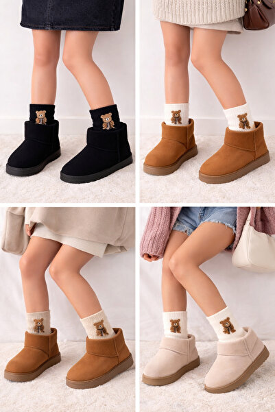 EFİLACCESSORİES ATKILI AYILI 4 LÜ KADIN ÇORAP