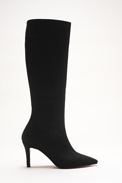 Ayakkabı Ateşi Kadın Sivri Burun Kısa Topuklu Çizme Zelda Siyah Dana Süet