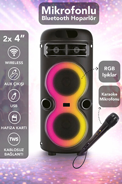 mimtec Mikrofonlu Bluetooth Hoparlör - Led Işıklı Ses Bombası Karaoke Parti H...