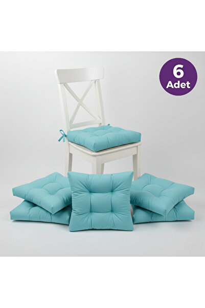 ALTINPAMUK 6'lı Gold Turkuaz Pofidik Sandalye Minderi Özel Dikişli 40x40cm