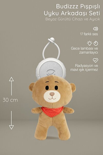 BUDİZZZ Budizzz Beyaz Gürültü Cihazı | Bebek Uyku Arkadaşı Kırmızı Fular Ayıcık