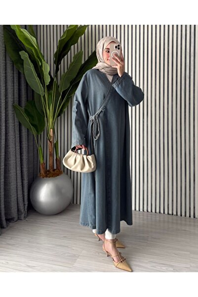 Molly Nelly Kadın Kot Kimono Uzun Pardesü