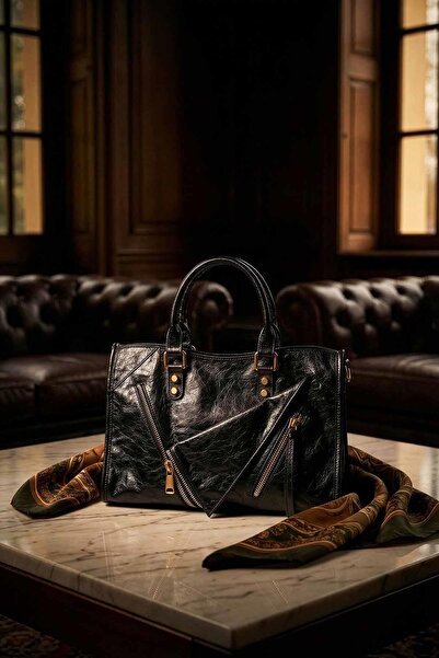 Levidor Siyah Cep Fermuar Detaylı El Çantası