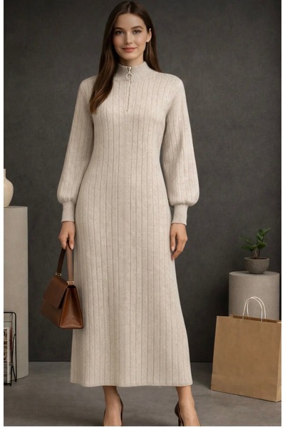 semela فستان طويل بتفاصيل سحاب من قماش الفيتيل للموسم الجديد (130 سم)