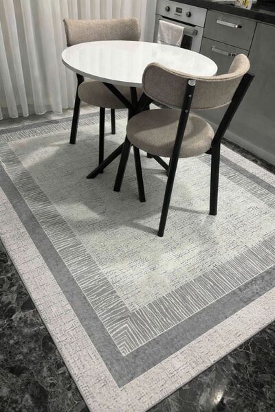 VOPTEKS Gri Beyaz Mutfak Halısı Makinede Yıkanabilir Halı Kaymaz Taban Halı