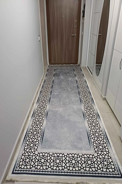 VOPTEKS Gri yolluk Makinede Yıkanabilir Halı Kaymaz Taban Halı