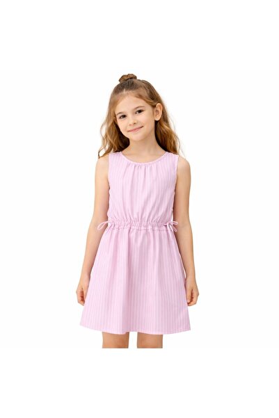 Çikoby Pink Sleeveless Striped Girl Dress