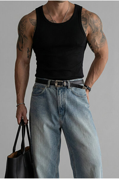 ablukaonline Erkek Basic Fitilli Kumaş Sporcu Atlet Siyah