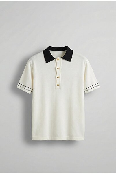 ablukaonline Мъжка тениска с контрастна поло яка, премиум клас, бяла