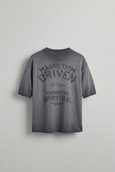 ablukaonline Erkek Yıkamalı Örme Premium Oversize T-Shirt Gri