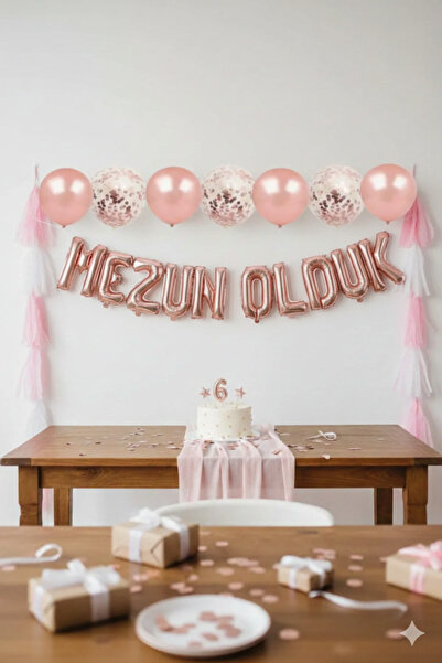 Deniz Party Store مجموعة بالونات فويل شفافة بلون ذهبي وردي مع تحيات التخرج