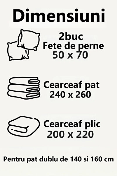 DEMOTEKS Set lenjerie pat dublu husa pilota bumbac ranforce cearceaf plic, cearceaf pat, 2 perne