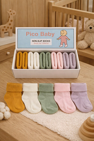 Pico Baby Organik Pamuk Unisex 5'li Kutulu Premium Yeni Doğan Bebek Çorabı