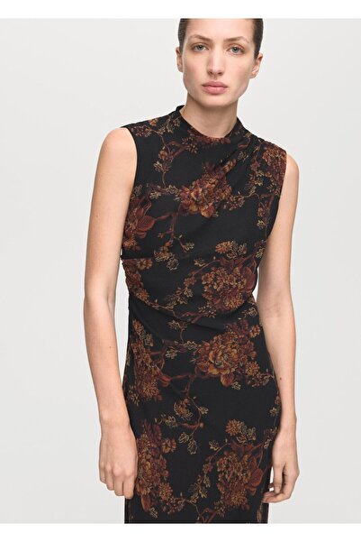 MANGO Woman Çiçek desenli drape elbise