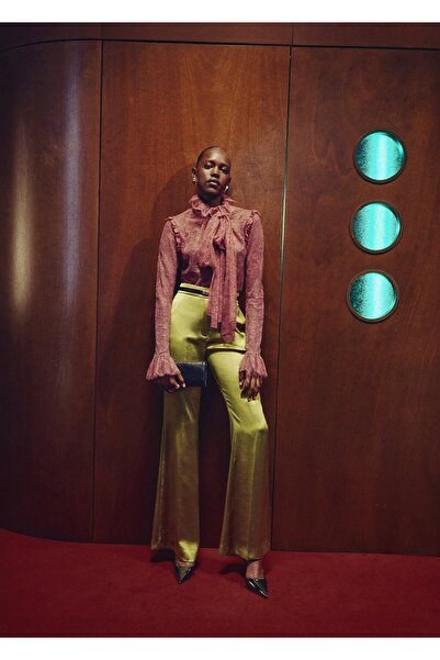 MANGO Woman Saten düz kesim pantolon