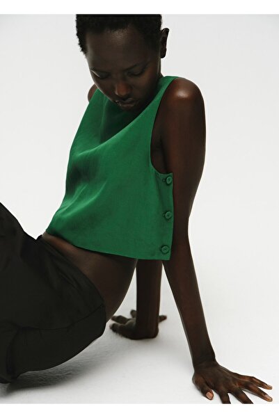 MANGO Woman Düğmeli keten karışımlı bluz