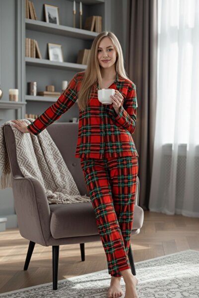 Cotpark Kadın %100 Pamuklu Düğmeli Pijama Takım 19117