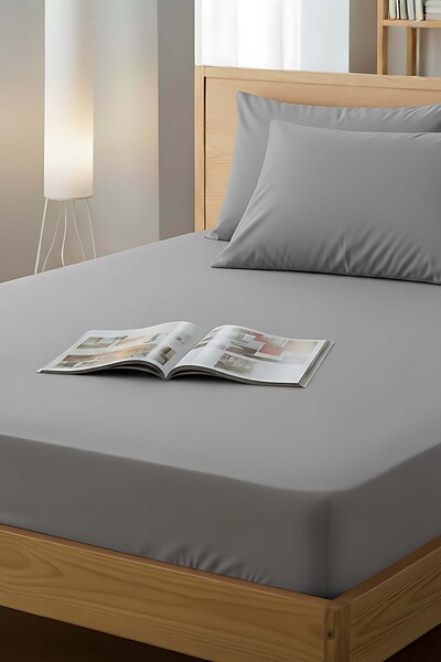Rivaİstanbul Gray Cotton Double Elastic Sheet 160X200