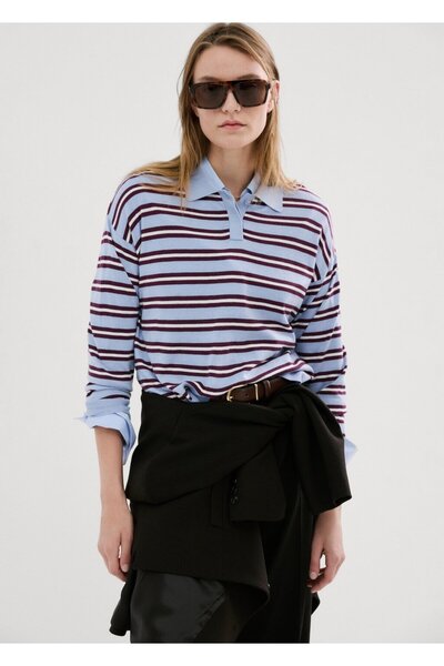 MANGO Woman Çizgili polo yaka kazak