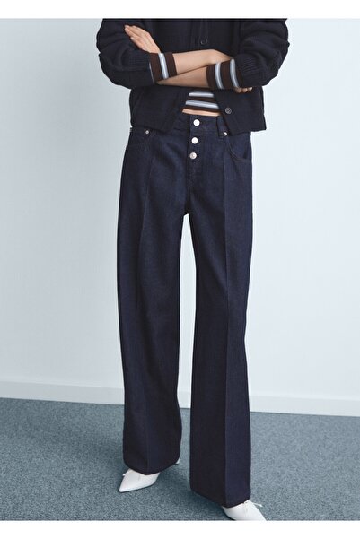 MANGO Woman Düşük belli düğmeli düz kesim jean pantolon