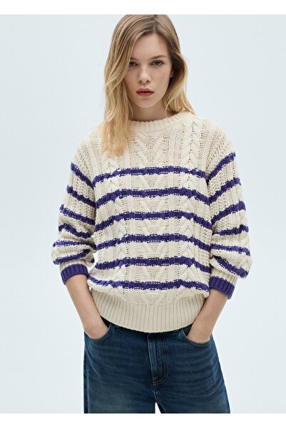 MANGO Woman Çizgili örgü desenli kazak