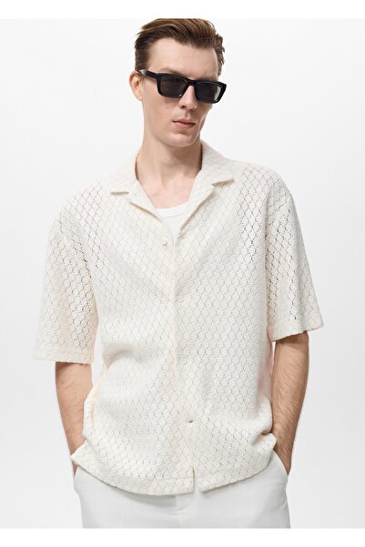 MANGO Man Ajur detaylı pamuklu bluz
