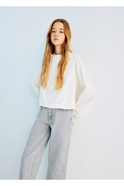 MANGO Kids Strass taşlı wide leg jean pantolon