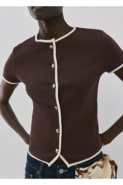 MANGO Woman Düğmeli koton tişört