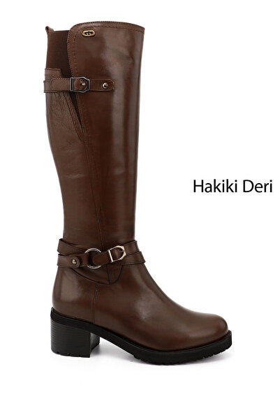 GÖNDERİ(R) Braune antike Damenstiefel aus echtem Leder mit Reißverschluss und...