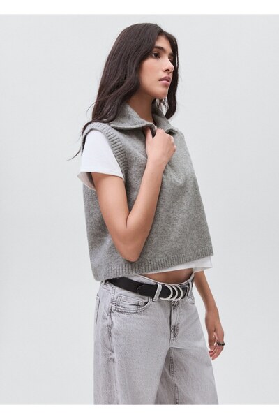 Mango Teen Perkins yakalı triko yelek