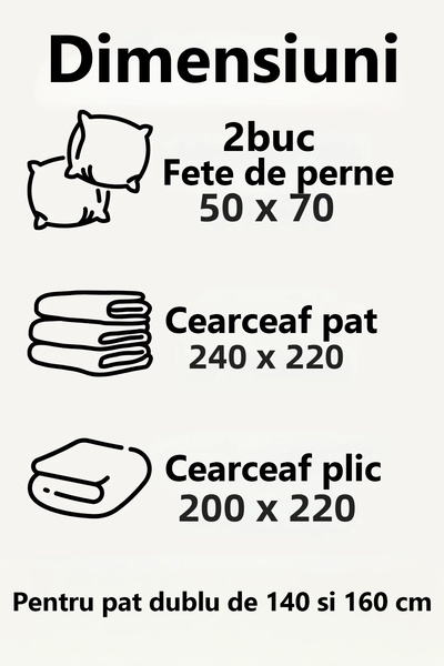 DEMOTEKS Set lenjerie de pat dublu husa pilota din bumbac cearceaf plic, cearceaf pat, 2 fete perna