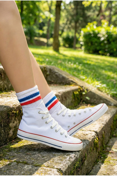 StWenn حذاء رياضي طويل من الكتان الأبيض للجنسين