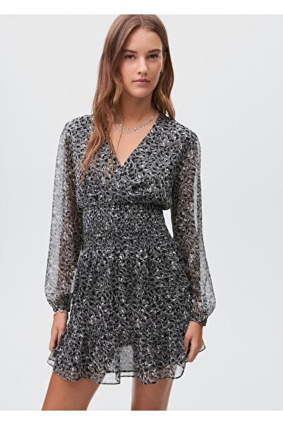 Mango Teen Fırfırlı leopar elbise