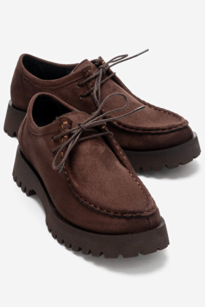 Lizy Shoes Loafer de damă din piele întoarsă maro cu detaliu din dantelă