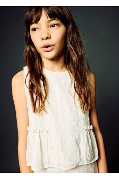 MANGO Kids Volanlı pamuklu bluz