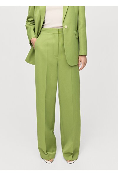 MANGO Woman Düz kesim keten karışımı pantolon