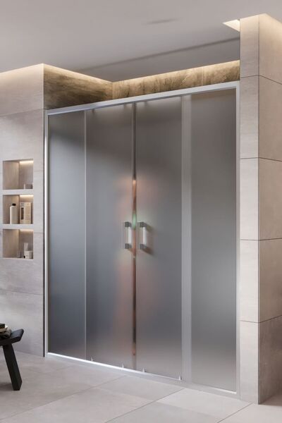 MONAQUA Arteko Duşakabin Ön Cephe, 2 Sabit 2 Kayar - Parlak Eloksal Alüminyum...