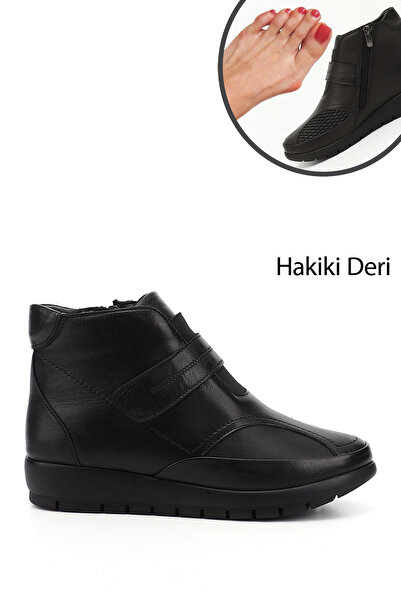 GÖNDERİ(R) Kadın Siyah Fermuarlı Kemik Çıkıntısına Özel Hakiki Deri Bot