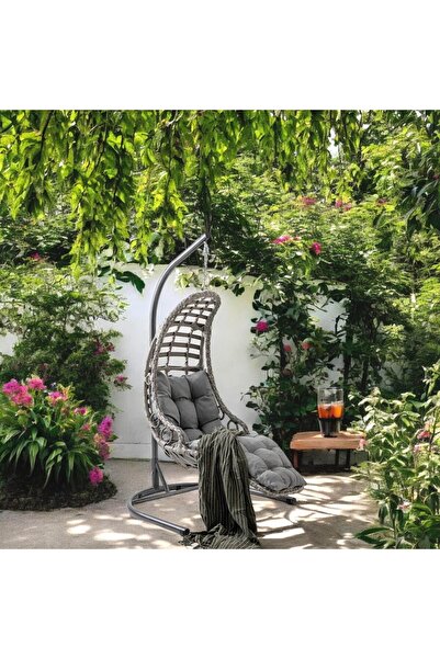 Capri Swing Bodrum Tek Kişilik,sentetik Poli Üretan Rattan Bahçe, Balkon Ve Ev Salıncağı Gri
